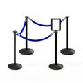 Montour Line Stanchion Post and Rope Kit Black, 4FlatTop 3Blue Rope 8.5x11V Sign C-Kit-3-BK-FL-1-Tapped-1-8511-V-3-PVR-BL-PS